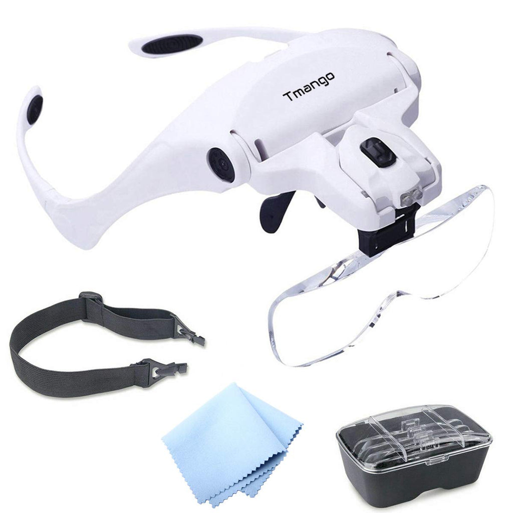 [Australia - AusPower] - TMANGO Head Mount Magnifier with Lights, Magnifying Headset Glasses for Close Up Work, Watch, Cross-Stitch, Jewelry, Embroidery, Arts & Crafts or Reading Aid with Headband 