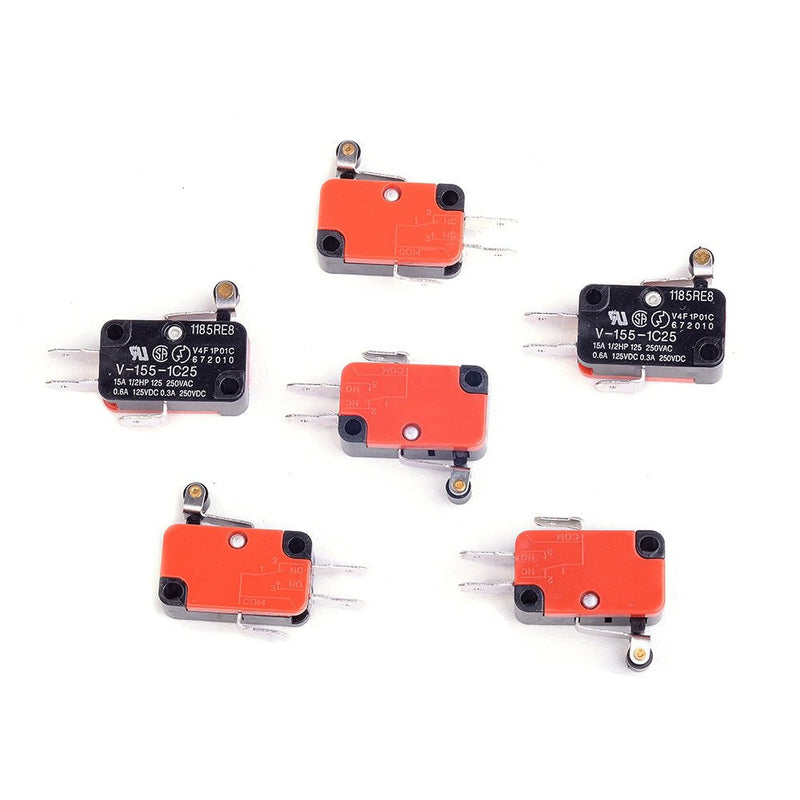 [Australia - AusPower] - Cylewet 6Pcs SPDT V-155-1C25 Micro Limit Switch Short Hinge Roller Lever Arm for Arduino (Pack of 6) CYT1081 