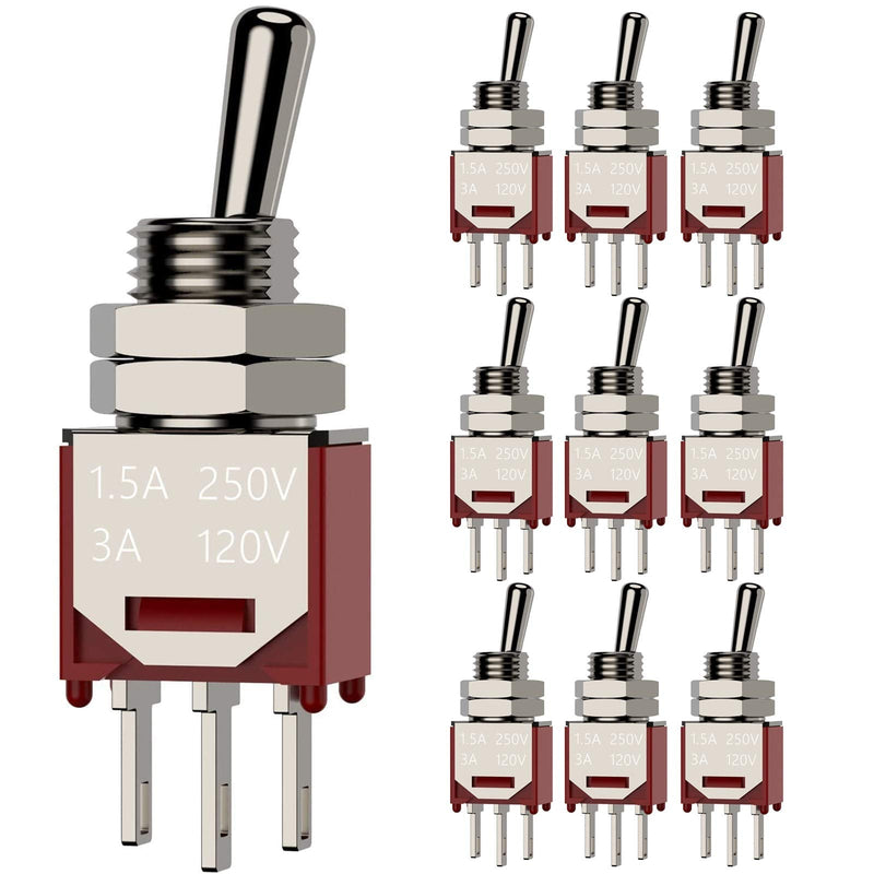 [Australia - AusPower] - DIYhz 10Pcs AC 250V/1.5A 120V/3A ON/ON 2 Position 3 Pin SPDT Mini Micro Toggle Switch 
