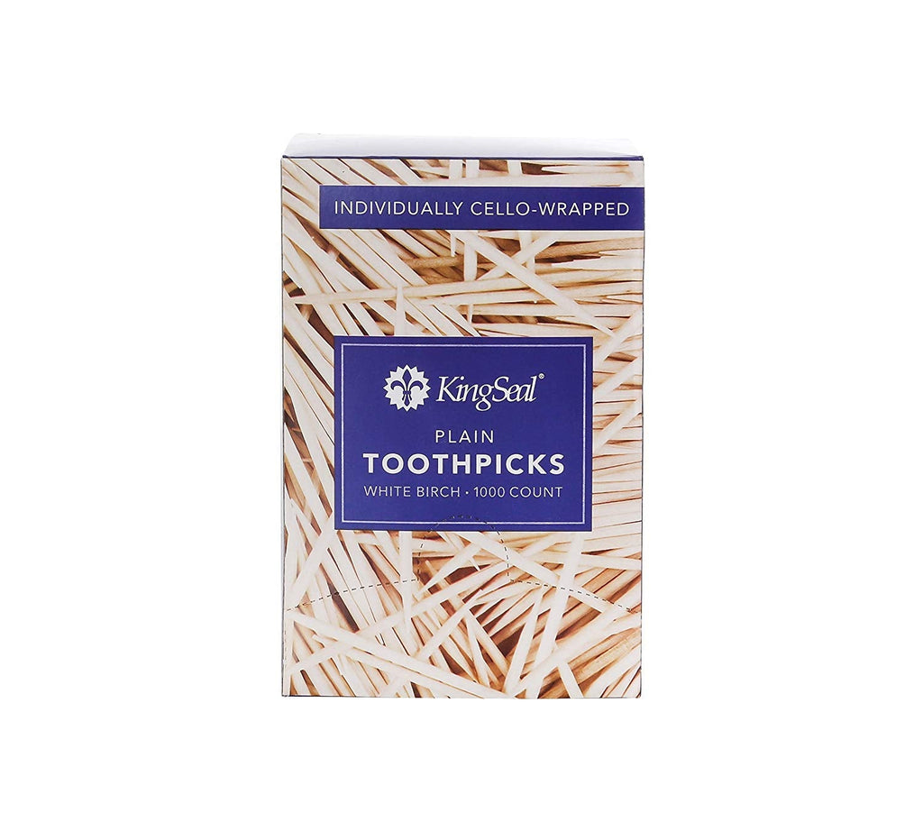 [Australia - AusPower] - KingSeal Natural Birch Wood Toothpicks, Individually Cello Wrapped, Plain, Unflavored, 2.5 Inch Length - 4 Packs of 1000 per Pack 4000 