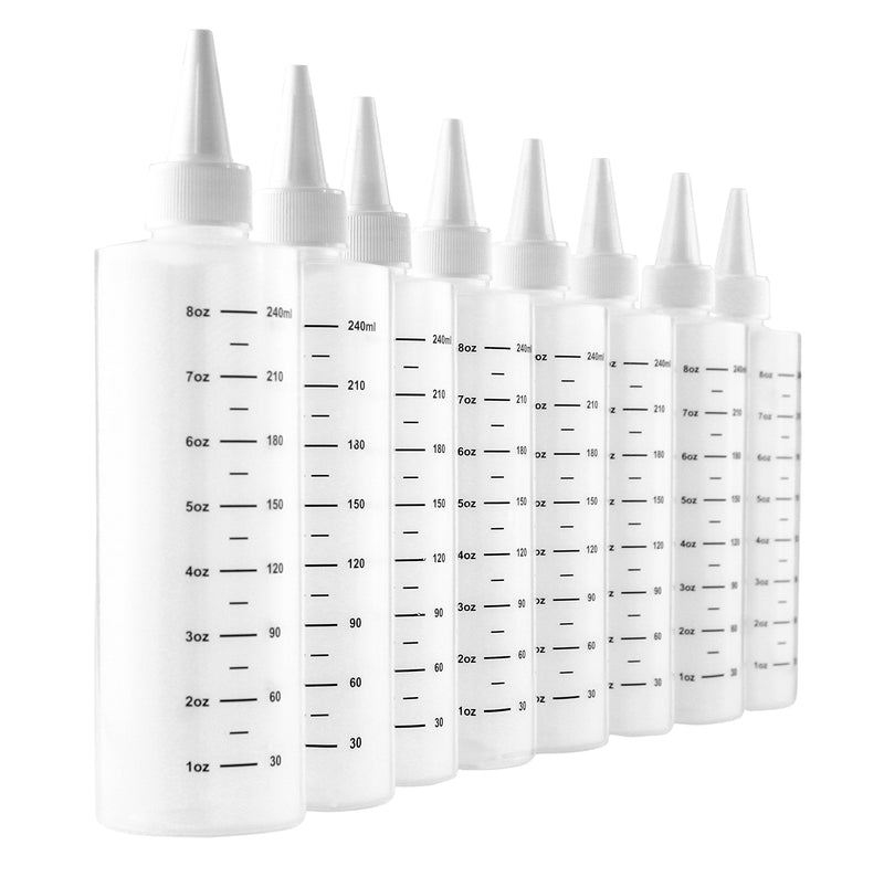 [Australia - AusPower] - 8-Ounce Plastic Squeeze Bottles with Graduated Measurements (8-Pack); Great for Kitchen, Portion Control, Condiments, Cosmetic Use & Crafts 