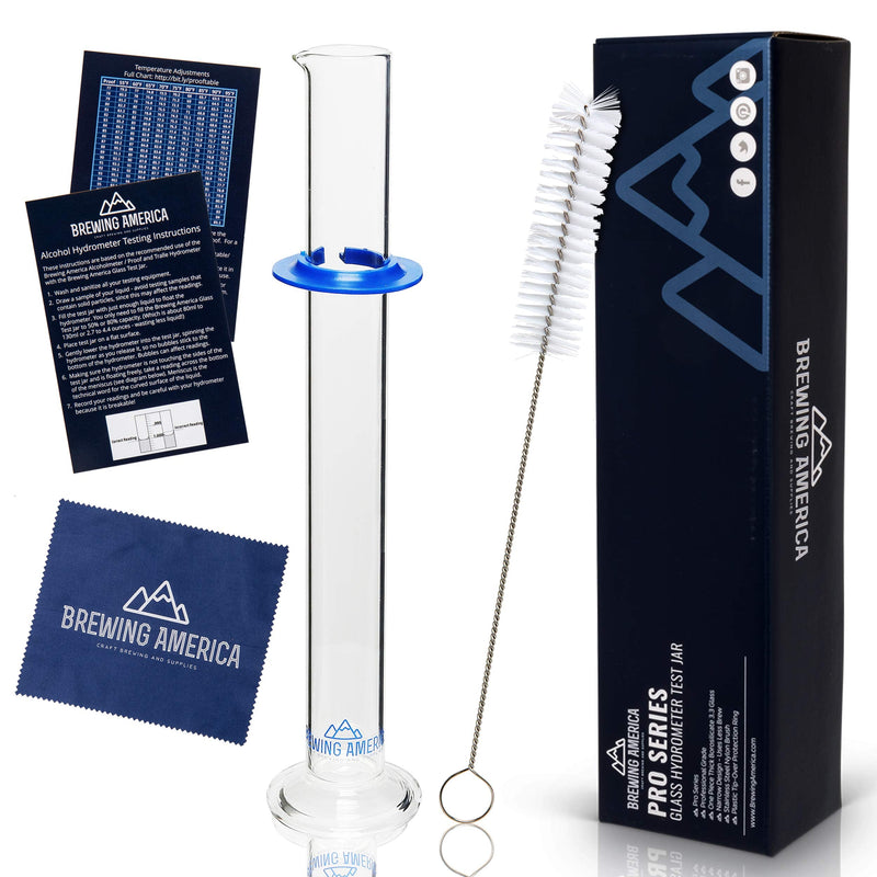 [Australia - AusPower] - Glass Hydrometer Test Tube Jar & Cylinder Brush - Narrow Flask for Alcohol Testing Moonshine, Homebrew Beer, Home Wine Making Kits, Borosilicate Glass 3.3 