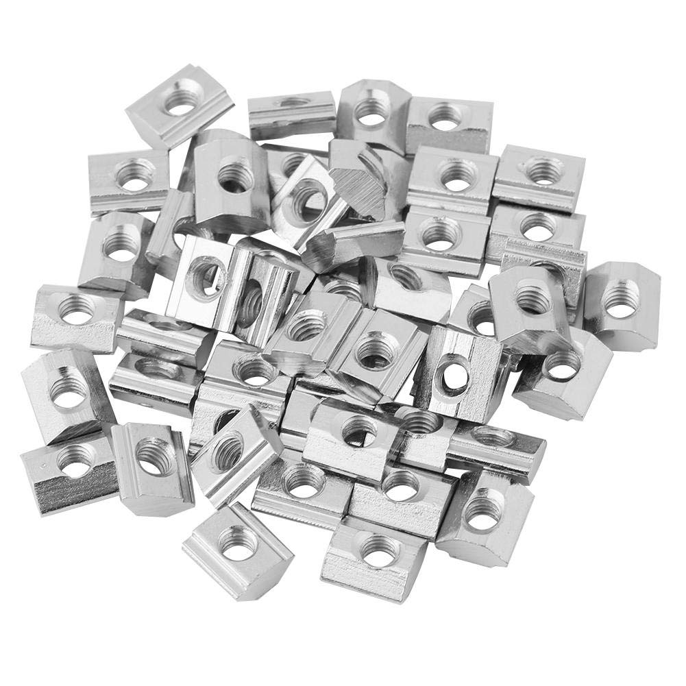 [Australia - AusPower] - 50pcs Nickel Coated T Slot Nut M4/ M5/M6/M8 Carbon Steel Silver Carbon Sliding Fastener for Aluminum Profile Accessories European Standard (EU20-M5) EU20-M5 