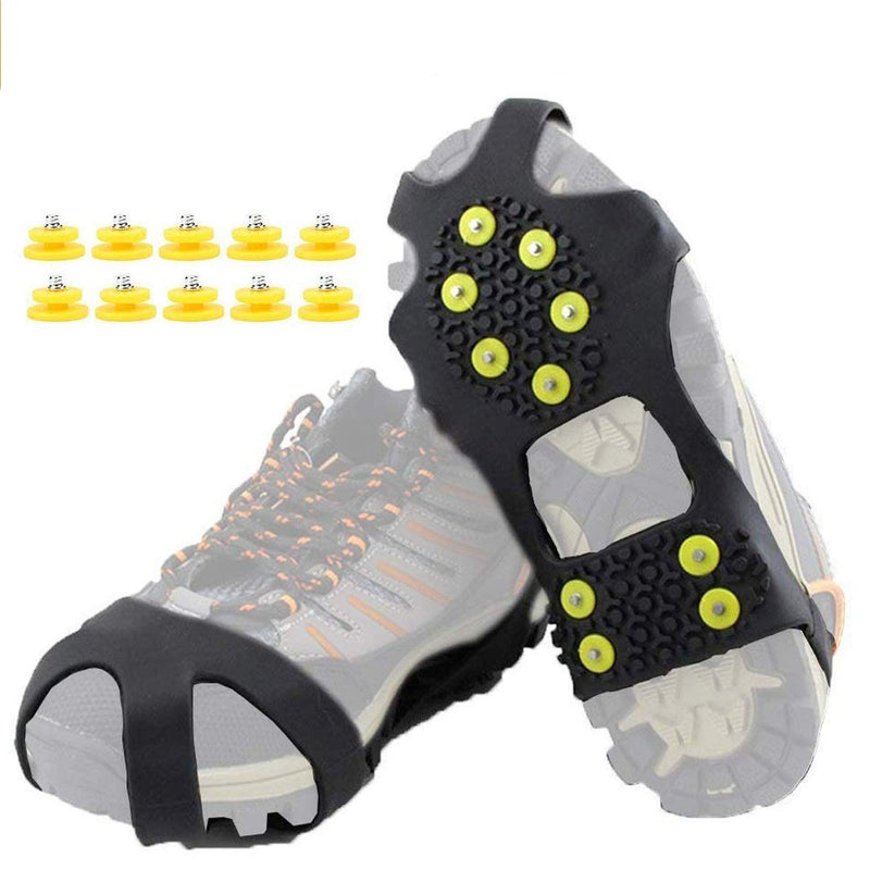 [Australia - AusPower] - HoFire Ice Cleats, Ice Grips Traction Cleats Grippers Non-Slip Over Shoe/Boot Rubber Spikes Crampons Anti Easy Slip 10 Steel Studs Crampons Slip-on Stretch Footwear 10-Sds-Black Medium 
