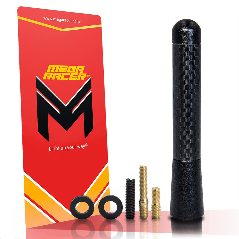 [Australia - AusPower] - Mega Racer Black Carbon Fiber Antenna for Truck, Car, SUV - 3 Inch Universal Fit, AM/FM Radio Compatible, 6061 Solid Aluminum, Anti-Theft Design, Car Wash Safe, Antenna Replacement, 1 Piece 3" Black 