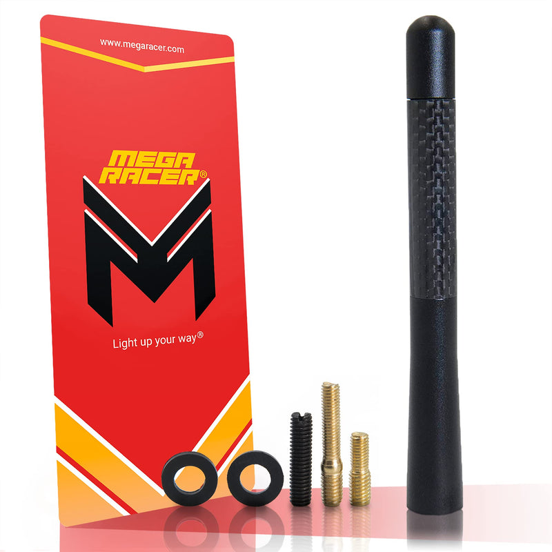 [Australia - AusPower] - Mega Racer 5” Black Carbon Fiber Antenna for Car, Truck, SUV - AM/FM Radio Reception, 6061 Solid Aluminum, Anti-Theft Design, Car Wash Safe, Universal Antenna Replacement, 1 Piece 
