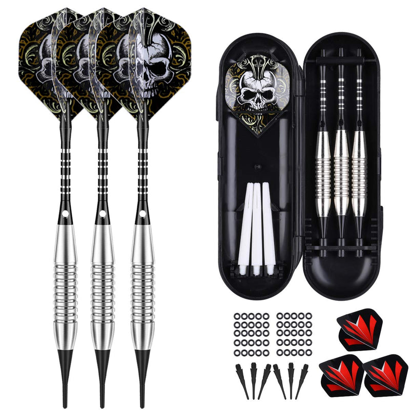 [Australia - AusPower] - sanfeng Darts Plastic Tip Set - 18g Soft Tip Darts - Nickel Plated Silver Dart Barrel 16 Grams + 50 Anti-Loose O-Rings + 6 Shaft (Aluminum/Nylon 45mm) + 6 Flights + Extra 50 Soft Tips Electronic Dart 