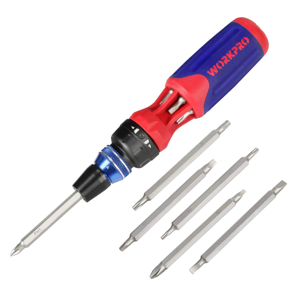 [Australia - AusPower] - WORKPRO 12-in-1 Ratcheting Multi-Bit Screwdriver Set, Quick-load Mechanism Screwdriver with Double End Bits in Handle 
