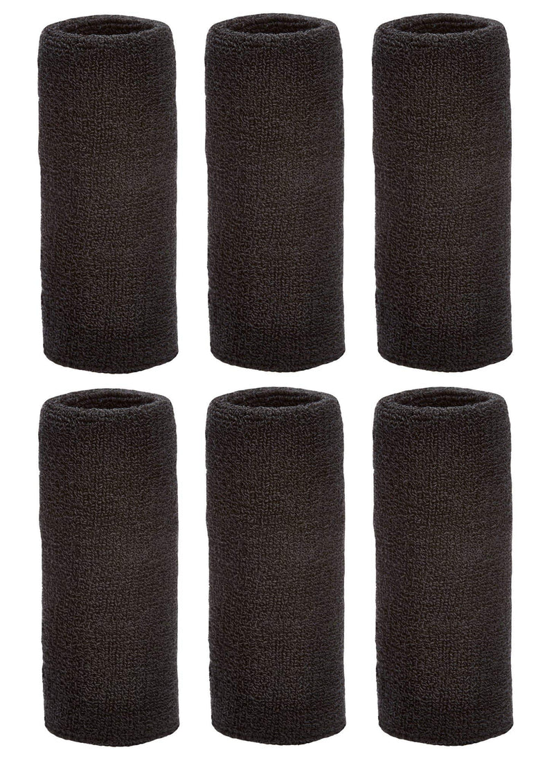 [Australia - AusPower] - Unique Sports 6-Inch Long Wrist Towel Wristbands (6 Pack) Black 