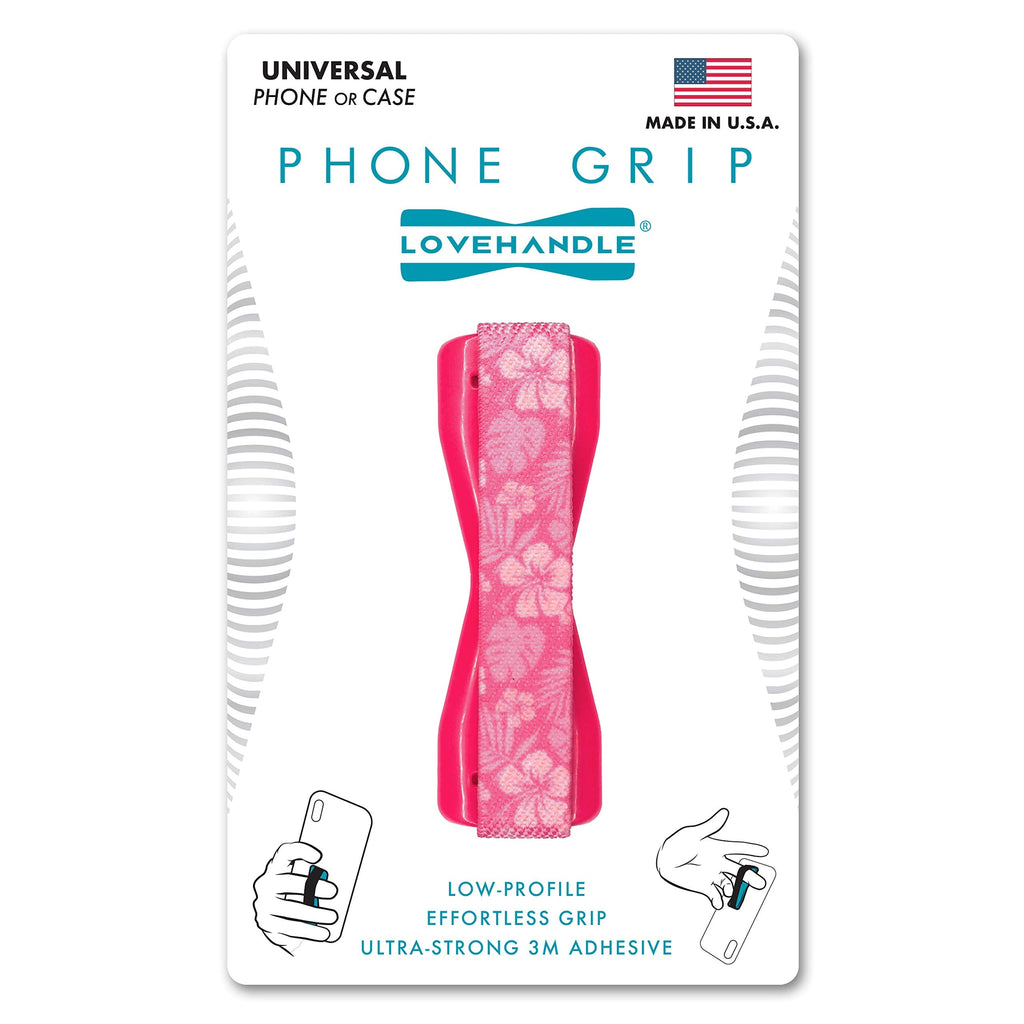 [Australia - AusPower] - LOVEHANDLE Phone Grip for Most Smartphones and Mini Tablets, Pink Aloha Design Colored Elastic Strap with Pink Base, LH-01-Aloha 