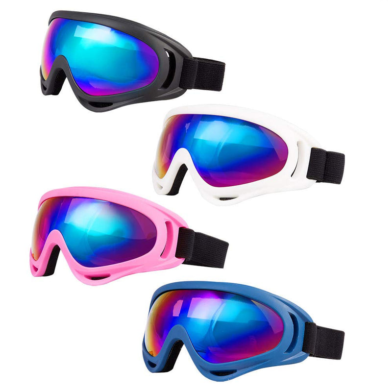 [Australia - AusPower] - LJDJ Ski Goggles, Pack of 4 - Snowboard Motorcycle Goggles Tactical Combat Military Glasses Black+white+pink+blue Frame/Colorful Lens 