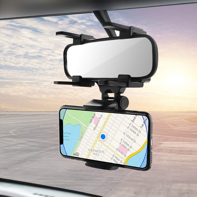 [Australia - AusPower] - Car Rearview Mirror Hanging Holder Mount Stand Cradle Universal 360 Degrees Auto Bracket Holder for iPhone and Android Smartphone GPS 