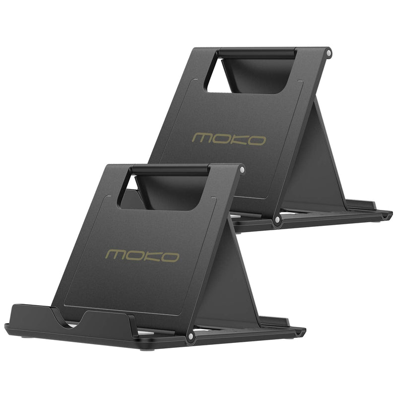 [Australia - AusPower] - MoKo [2 Pack Phone/Tablet Stand, Foldable Desktop Holder for 4-11" Devices, Fit with iPhone 13 Pro Max/13, iPhone 12/12 pro Max/11/Xs Max, iPad Air 4/Mini 6 2021, iPad 9th 10.2, Galaxy S20, Black 