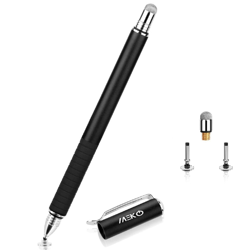 [Australia - AusPower] - MEKO 2-in-1 Stylus Precision Disc Styli Touch Screen Pen with 3 Replaceable Tips for iPads, Tablets, iPhones, Smartphones, Samsung Galaxy Note/Tab (Black) 