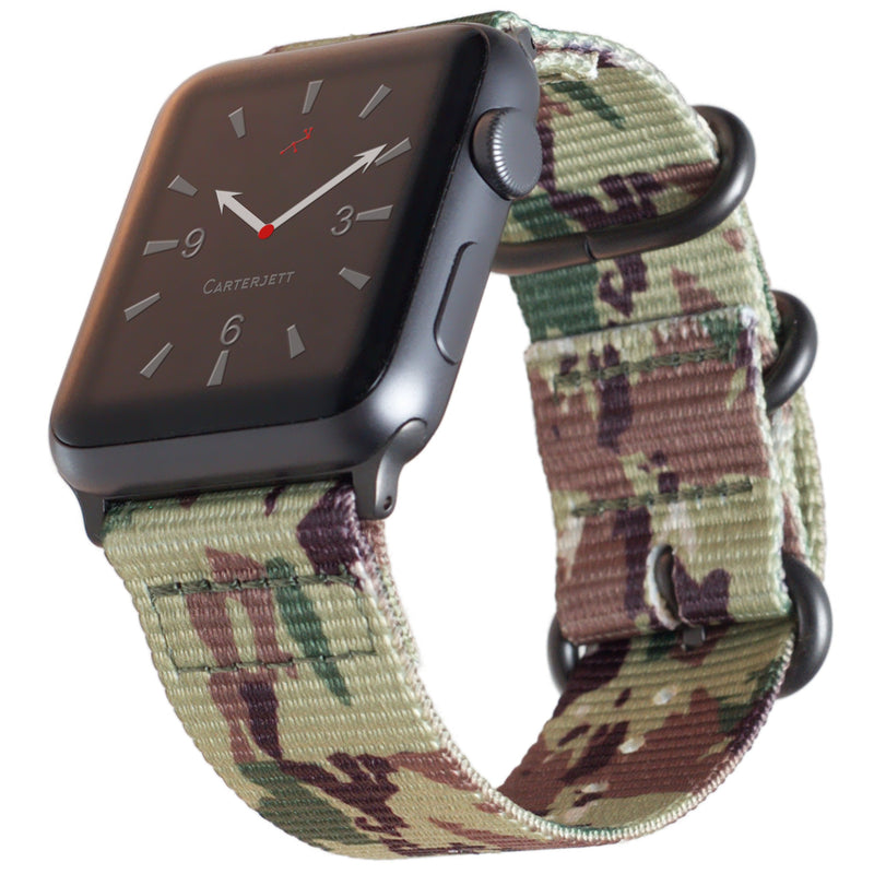 [Australia - AusPower] - Carterjett Compatible with Apple Watch Band 44mm 42mm Camouflage Woven Nylon Rugged iWatch Bands Replacement Strap Canvas Military Style Loop Buckle for Series 6 5 4 3 2 1 Sport Nike (44 42 S/M/L Camo) Camo-X Nylon w/ Gray hardware 