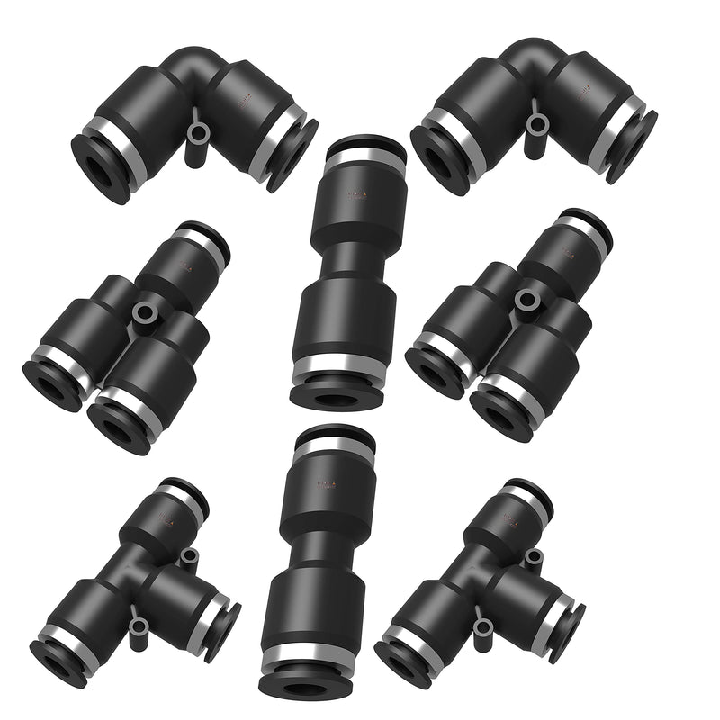 [Australia - AusPower] - Utah Pneumatic Push to Connect air Fittings kit 3/8 2 90 Degrees Push Connect Elbow 2 Push Connect tee 2 Push Lock Fittings y 2 Push Connect Straight 3/8 Quick Connect Air Hose Push Air Fitting combo 3/8" od 