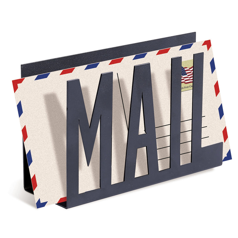 [Australia - AusPower] - MyGift Modern Black Metal Mail Holder Countertop Organizer with Cutout Mail Lettering Design, Office Desktop Envelope and Document Storage Rack 