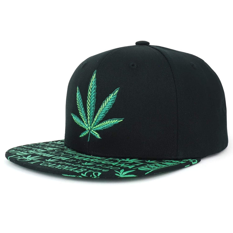 [Australia - AusPower] - Trendy Apparel Shop Rasta Marijuana Leaf Weed 3D Embroidered Flat Bill Snapback Cap One Size Black Green 