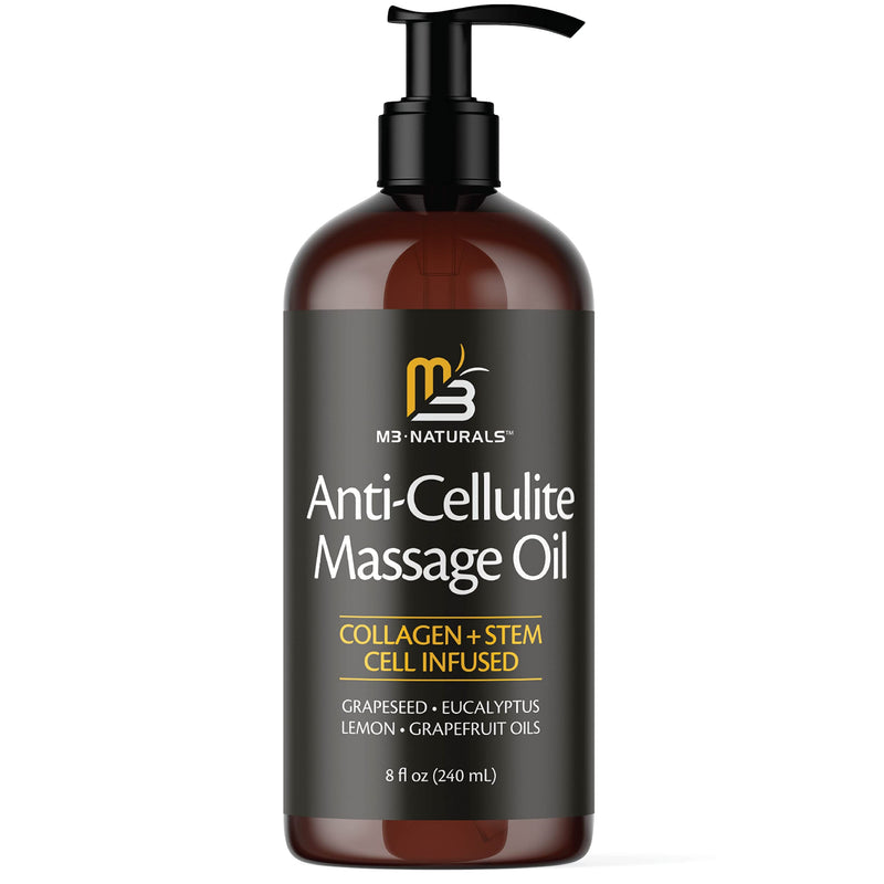 [Australia - AusPower] - M3 Naturals Anti Cellulite Massage Oil Infused with Collagen and Stem Cell Help Tighten Tone Stretch Marks | Skin Firming Lotion Cellulite Remover Treatment 