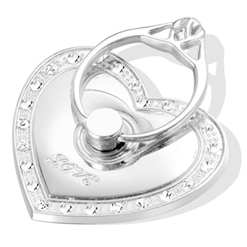 [Australia - AusPower] - Phone Stand, Luxury Updated Re-Usable Metal Stainless Phone & Tablet Anti Drop Ring Stand Holder with Diamonds for iPhone iPod iPad Samsung and More (Heart Shape) (Silver) Silver 