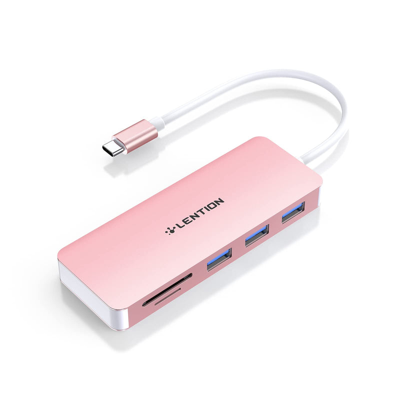 [Australia - AusPower] - LENTION USB C Hub with 3 USB 3.0 & SD/Micro SD Card Reader Compatible 2022-2016 MacBook Pro, New Mac Air/iPad Pro/Surface, More, Stable Driver Certified Type C Adapter (CB-C15, Rose Gold) 