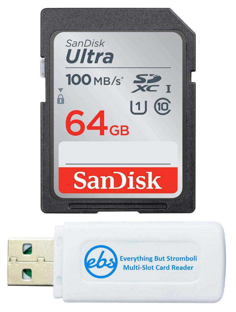 [Australia - AusPower] - SanDisk 64GB Ultra SD Memory Card for Nikon Coolpix L340, B500, A10, L32, S7000, A300, P900, Camera UHS-I Class 10 (SDSDUNR-064G-GN6IN) Bundle with Everything But Stromboli Memory Card Reader 