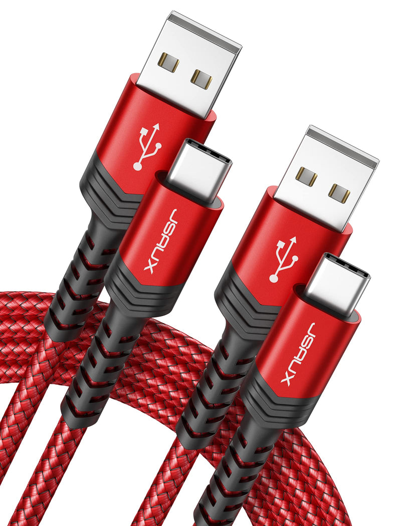 [Australia - AusPower] - USB Type C Cable 3A Fast Charging [2-Pack 6.6ft], JSAUX USB-A to USB-C Charge Braided Cord Compatible with Samsung Galaxy S10 S9 S8 S20 Plus A51 A11,Note 10 9 8, PS5 Controller, USB C Charger-Red Red 