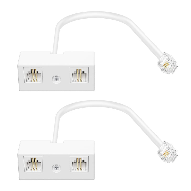 [Australia - AusPower] - Two Way Telephone Splitters, Uvital Male to 2 Female Converter Cable RJ11 6P4C Telephone Wall Adaptor and Separator for Landline (White, 2 Pack) White 