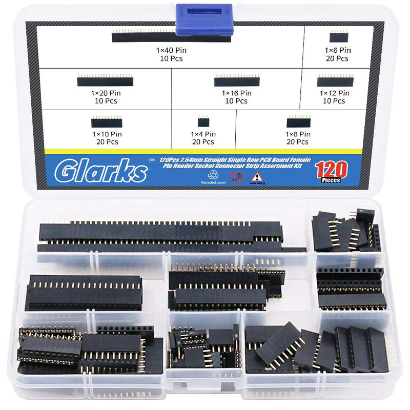 [Australia - AusPower] - Glarks 120Pcs 2.54mm Straight Single Row PCB Board Female Pin Header Socket Connector Strip Assortment Kit for Arduino Prototype Shield(Single Row) 