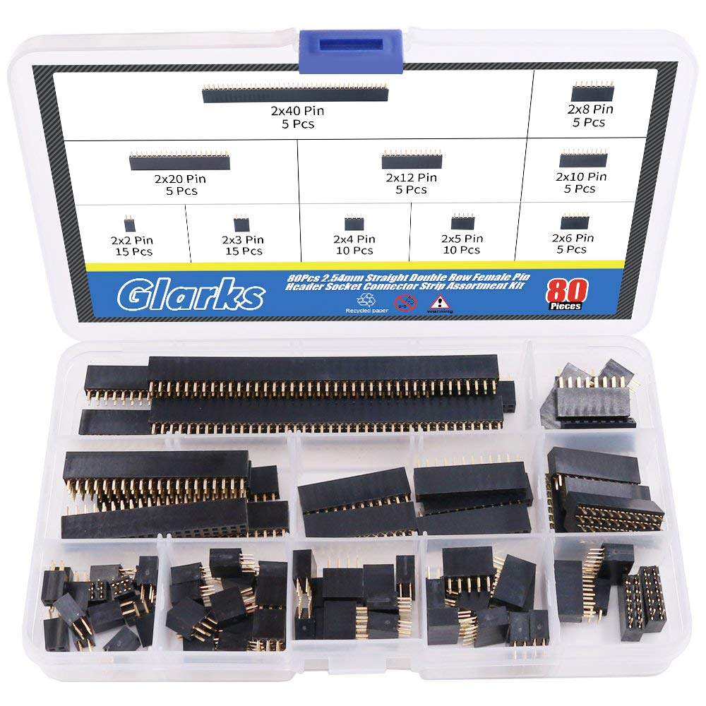 [Australia - AusPower] - Glarks 80Pcs 2.54mm Straight Double Row Female Pin Header Socket Connector Strip Assortment Kit for Arduino Prototype Shield(Double Row) 