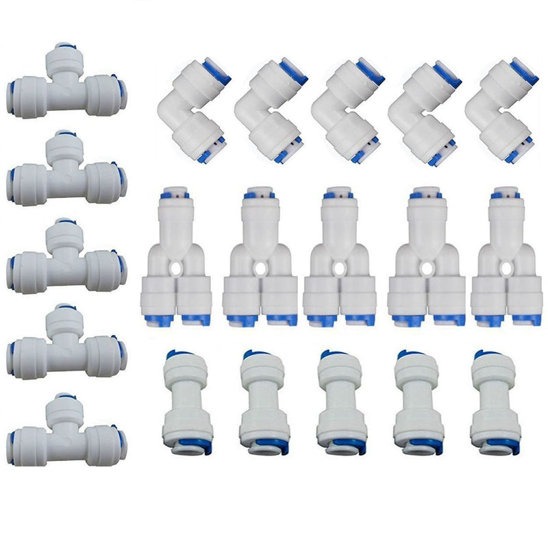 [Australia - AusPower] - Lemoy 1/4 inch OD Quick Connect Push In to Connect Water Tube Fitting Set Of 20 (Y+T+I+L Type Combo) 