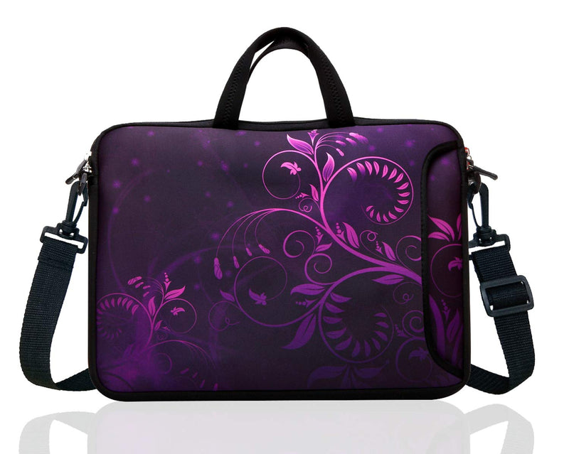 [Australia - AusPower] - 17-Inch to 17.3-Inch Neoprene Laptop Shoulder Messenger Bag Case Sleeve For 16 16.5 17 17.3" Inch Acer/Asus/Dell/Lenovo/HP/Macbook (Purple Flower) Purple Flower 