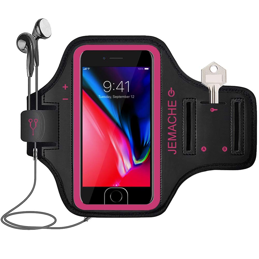 [Australia - AusPower] - iPhone 7/8 Plus Armband, JEMACHE Gym Running Workout Exercise Pouch Phone Holder Arm Band Case for iPhone 6/6S/8/7 Plus Support Touch ID Access (Rosy) Rosy 