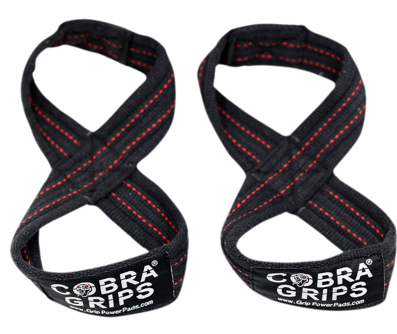 [Australia - AusPower] - Deadlift Straps Figure 8 Loop Lifting Straps The #1 Choice for Power Lifters weightlifters Workout Enthusiasts 60 cm Up to 6.0" Wrist Circumference Black with RED Strips 