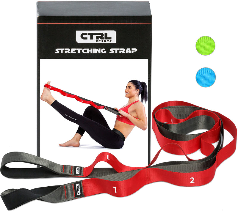 [Australia - AusPower] - Stretching Strap with Loops - Non Elastic Stretch Band for Physical Therapy, Yoga Strap for Stretching Equipment, Stretch Bands for Exercise and Flexibility - Fascia, Hamstring & Leg Stretcher Belt 10 Loops - Red 