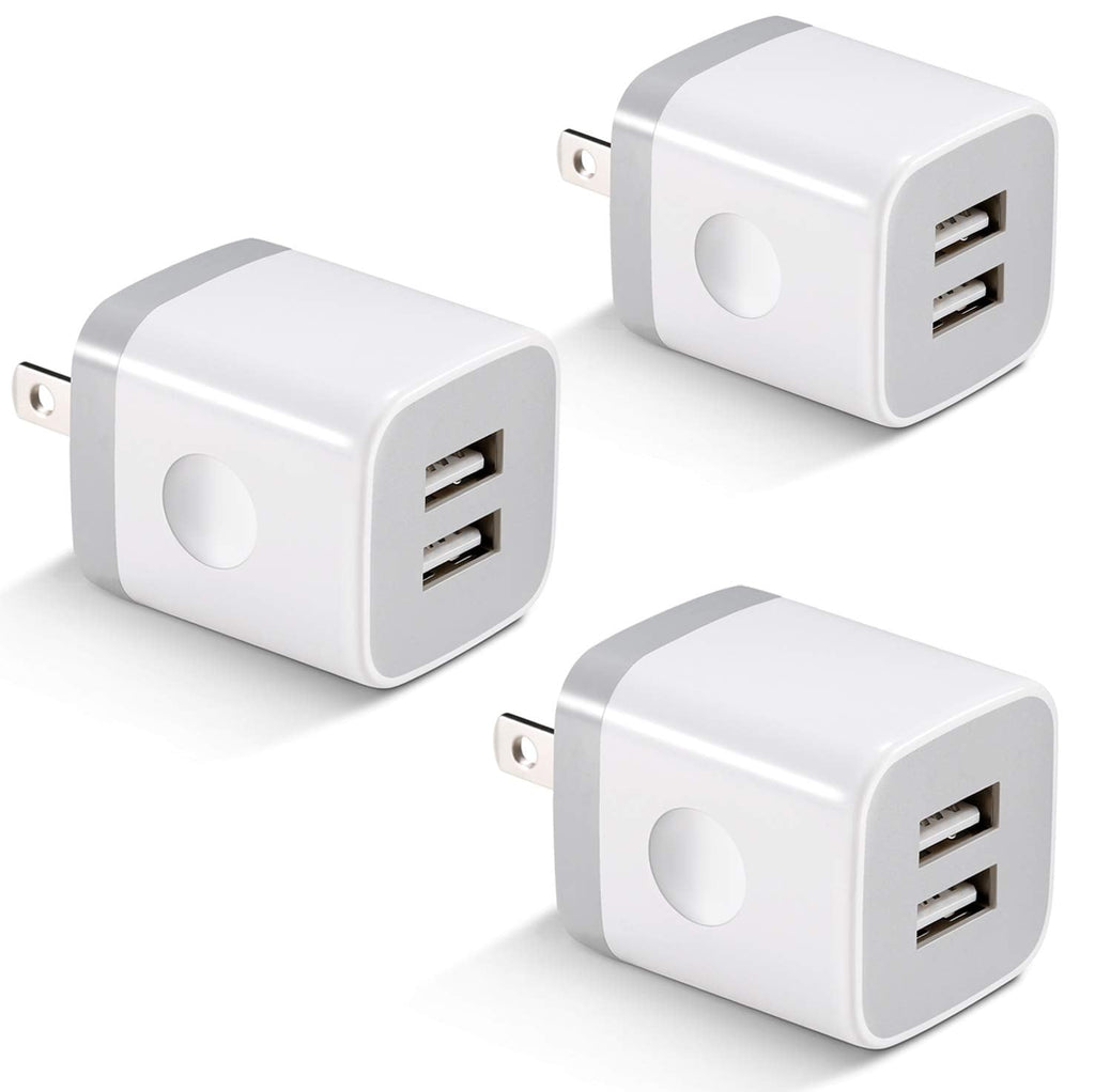 [Australia - AusPower] - USB Wall Charger, KENHAO 3-Pack 2.1A/5V Dual Port USB Plug Power Adapter Charging Block Cube Charger Brick Box for iPhone 13/12/11/XR/XS/X/8/7/6 Plus 5/SE/4, iPad, Samsung, Moto, Android Phone White 