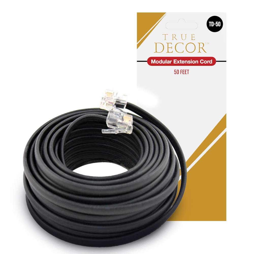[Australia - AusPower] - 50' Foot Black Telephone Extension Cord Cable Line Wire RJ-11 by True Decor 