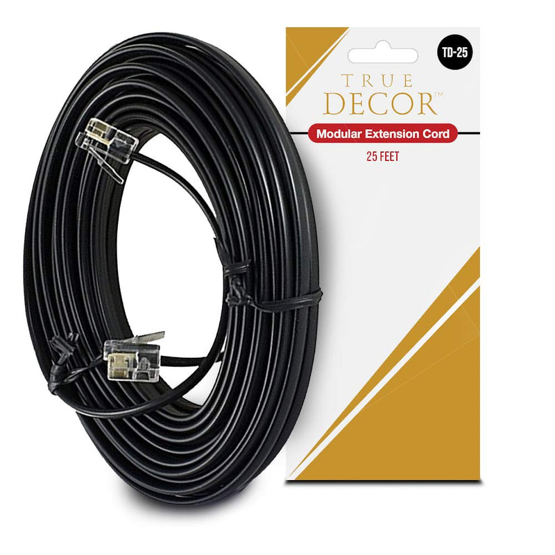 [Australia - AusPower] - 25 Feet Black Phone Telephone Extension Cord Cable Wire with Standard RJ-11 Plugs by True Decor 
