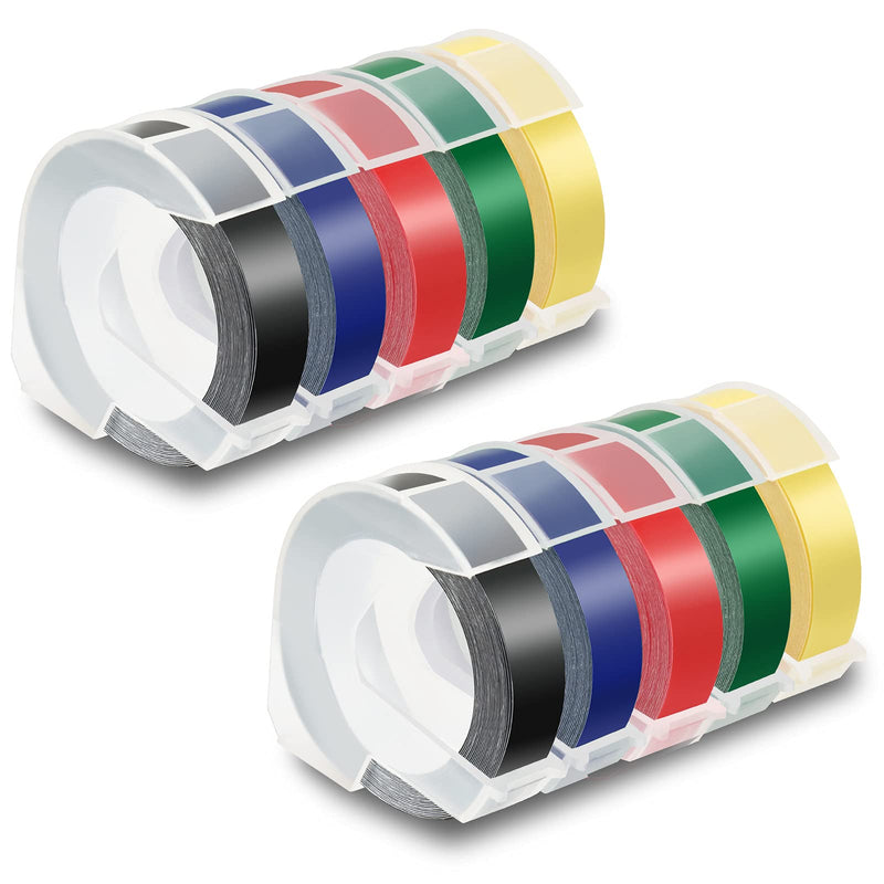 [Australia - AusPower] - Pristar Compatible Label Tape Replacement for Dymo 3D 3/8 in x 9.8 ft Plastic Embossing Label Tapes 9mm for Dymo Organizer Xpress Pro Label Maker, White on Black/Red/Blue/Green/Light Yellow, 10-Pack ‎black/Red/Blue/Yellow/Green 