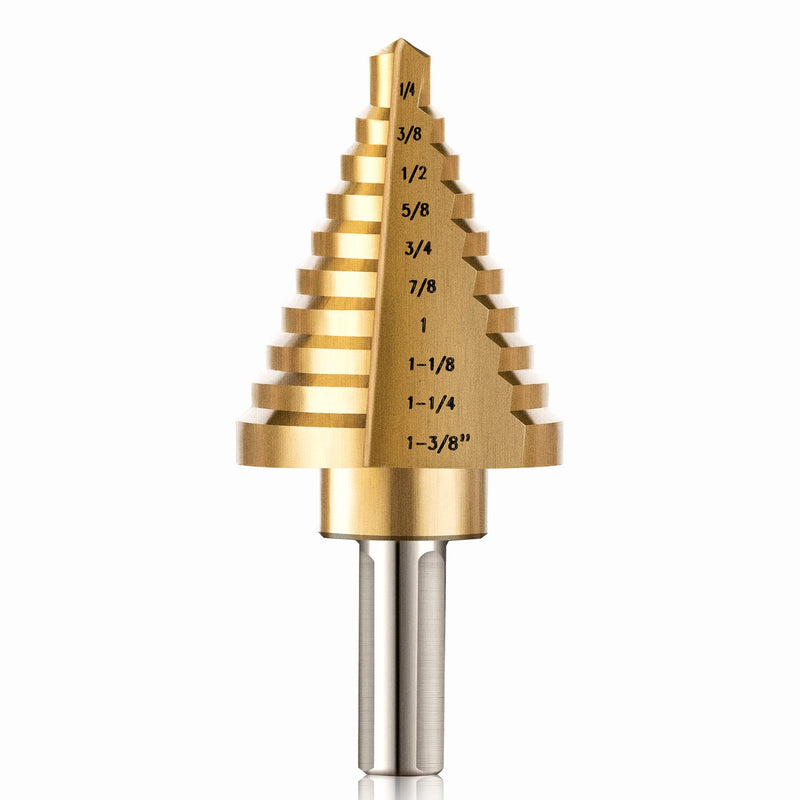 [Australia - AusPower] - CO-Z 10 Sizes Titanium Step Drill Bit, 1/4 to 1-3/8 Inches High Speed Steel Drill Cone Bits for Sheet Metal Hole Drilling Cutting, HSS Multi Size Hole Stepped Up Unibit for DIY Lovers Electrician 