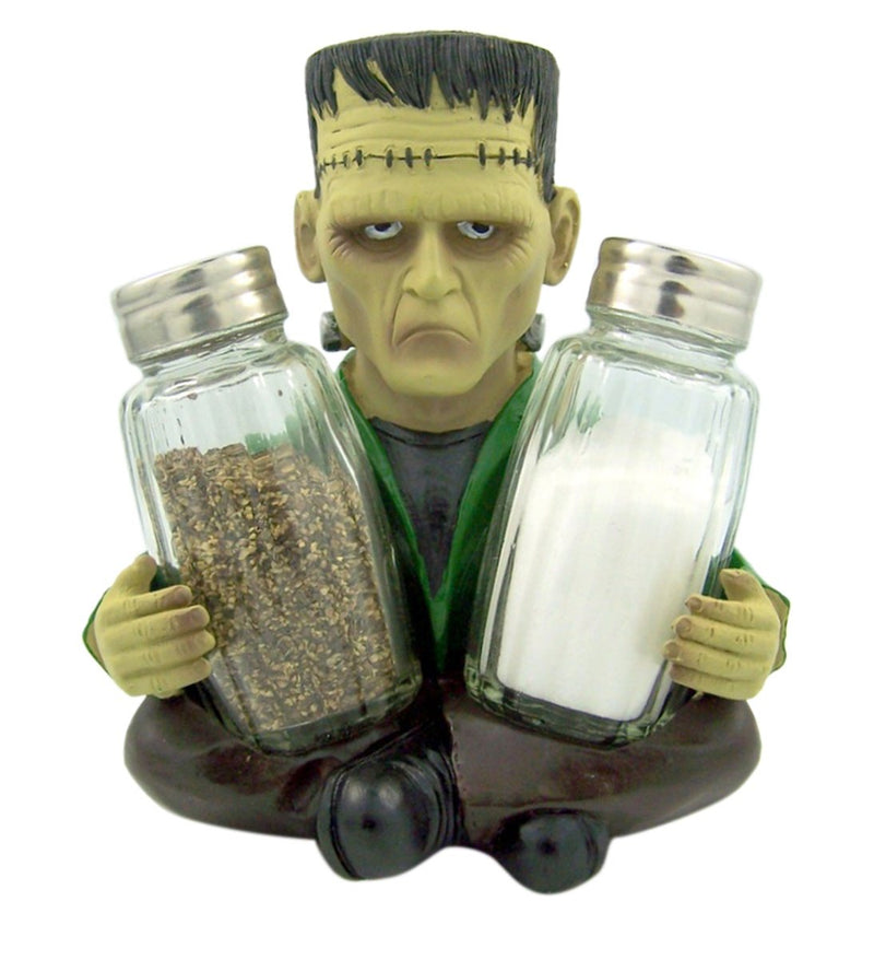 [Australia - AusPower] - World of Wonders Frankenstein Figurine Decorative Spice Holder with Refillable Salt and Pepper Shakers 3 Piece Set | Universal Monsters Goth Kitchen Accessories - 5.5" 
