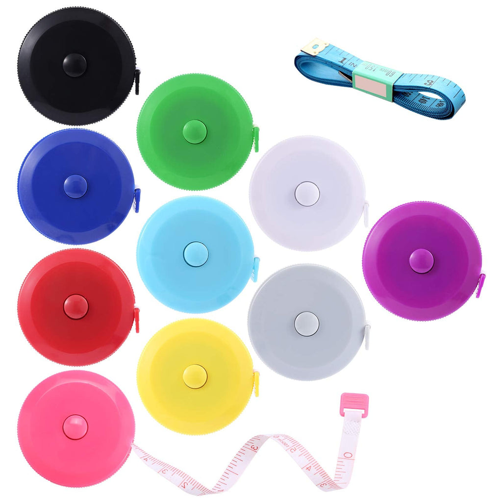 [Australia - AusPower] - Measuring Tape Retractable, 60 Inch Soft Fabric Tape Measure for Body, Push Button Sewing Measurement Tape for Cloth Waist(10 Pack) 10 Colors Package 