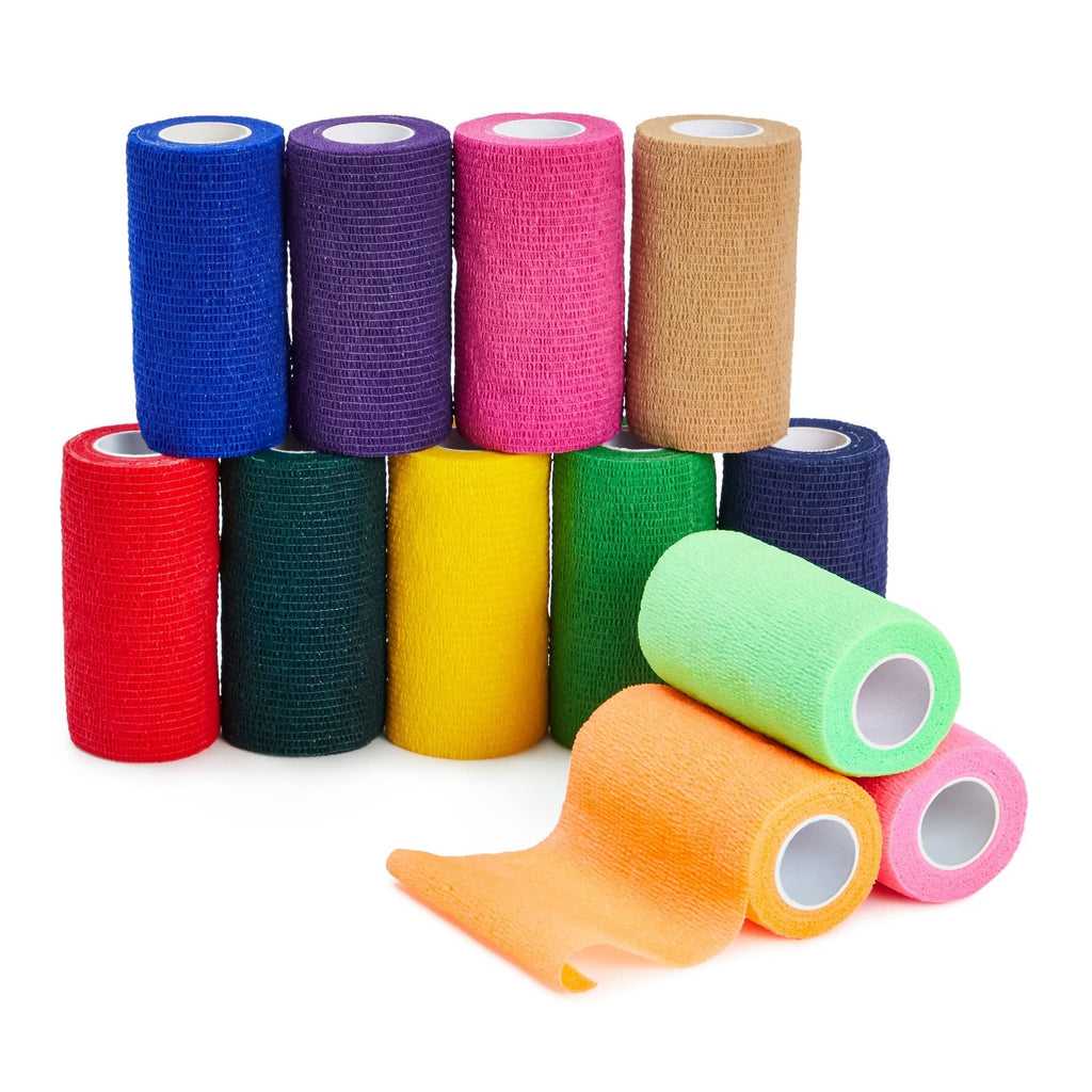 [Australia - AusPower] - 12 Pack Self Adherent Stretch Bandage Roll, 4 Inch x 5 Yards Cohesive Vet Tape for First Aid (12 Colors) 