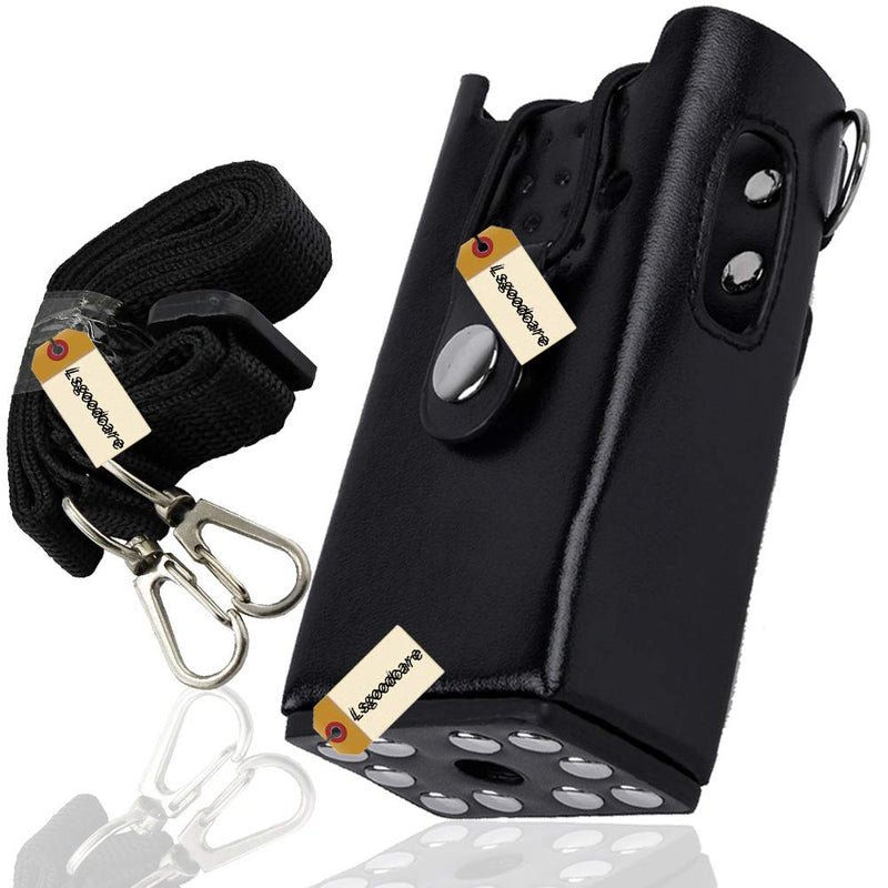 [Australia - AusPower] - Lsgoodcare Black Hard Leather Carrying Holder Holster Case with Adjustable Shoulder Strap Compatible for Motorola CB Ham CP200 CP040 Walkie Talkie 