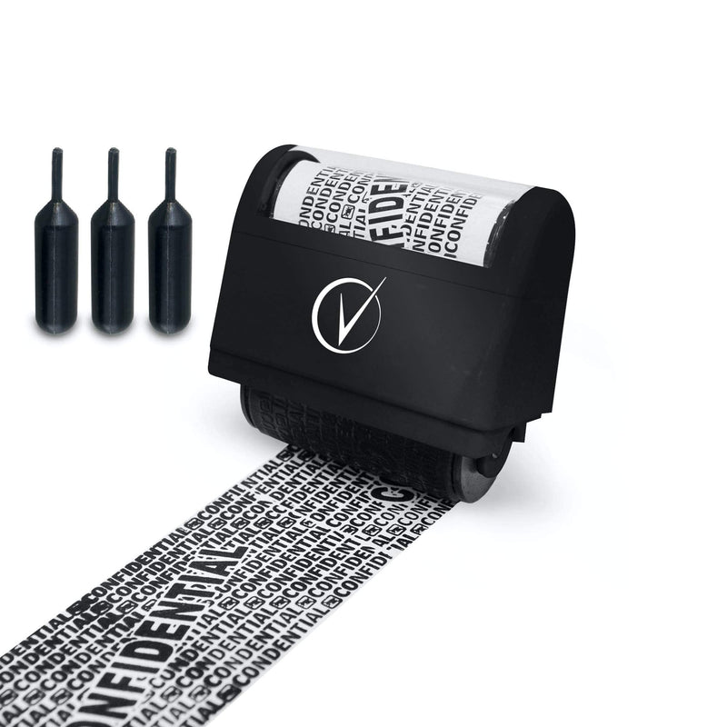 [Australia - AusPower] - Identity Theft Protection Roller Stamps Wide Kit, Including 3-Pack Refills - Confidential Roller Stamp, Anti Theft, Privacy & Security Stamp, Designed for ID Blackout Security - Classy Black Stamp + 3 Refills 