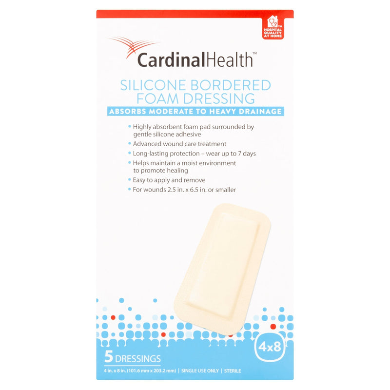 [Australia - AusPower] - Cardinal Health BFM48R Silicone Bordered Foam Bandage 4-inch x 8-inch (5), 5 Count 