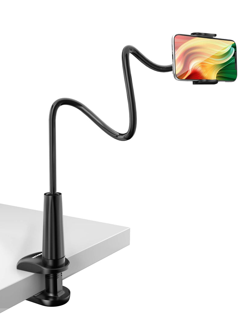 [Australia - AusPower] - Gooseneck Phone Holder Stand for Bed: Tryone Flexible Arm Adjustable Cell Phones Mount Clamp on Desk Compatible with iPhone 12 Pro 12 11 Pro Xs 8 7 6 | Samsung S21 or Other 4"-7" Devices Black 