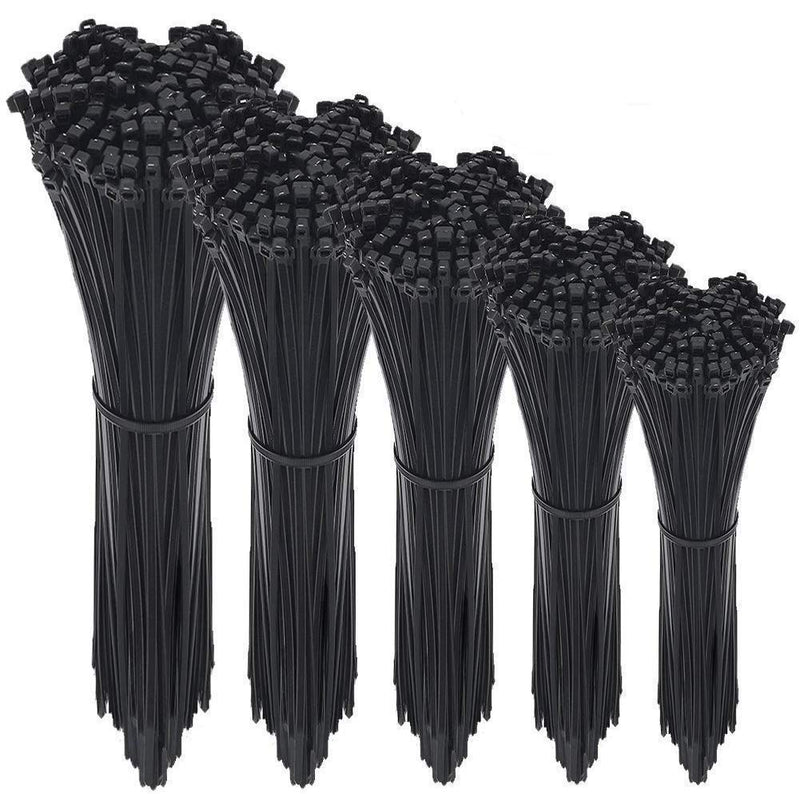 [Australia - AusPower] - NewMainOne Cable Zip Ties,500 Packs Self-Locking 4+6+8+10+12-Inch Width 0.16inch Nylon Cable Ties,Perfect for Home,Office,Garage and Workshop (Black) Black 