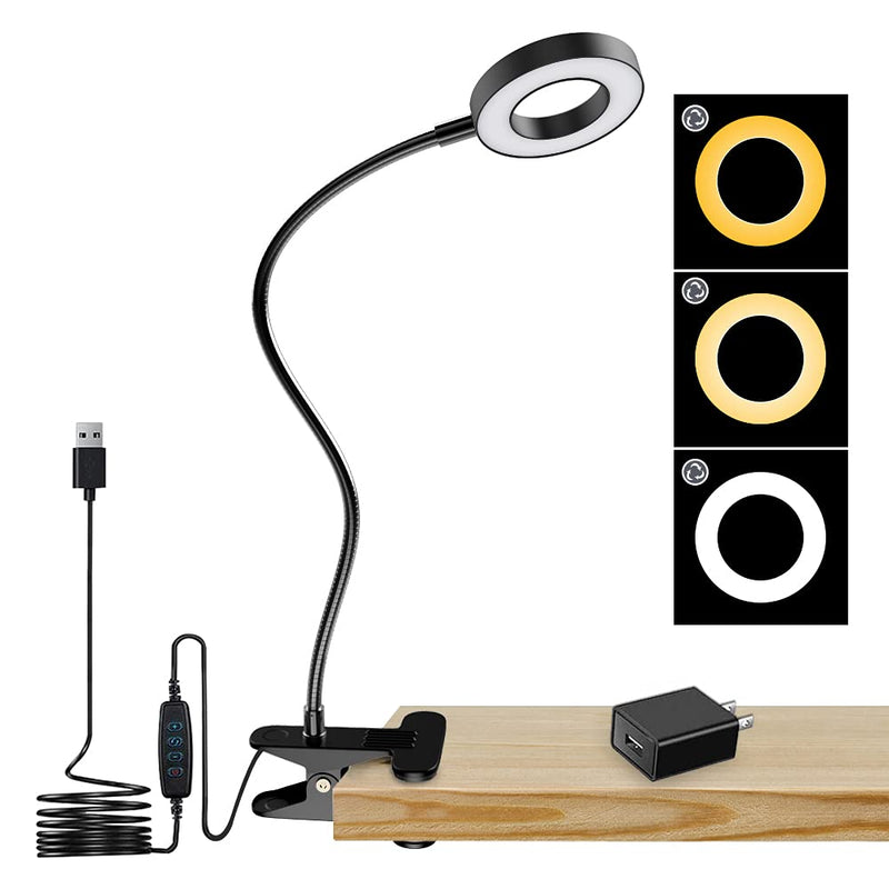[Australia - AusPower] - DLLT Dimmable Clip on Light, 48 LED USB Book Reading Light, Color Changeable Night Light Clip on for Desk, Bed Headboard, Makeup Mirror, Dorm Room, Computer, Piano Lighting, 15 Brightness (Black) Black 