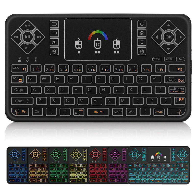 [Australia - AusPower] - Mini Wireless Keyboard,Q9 Mini Keyboard with Touchpad,Colorful Backlit Small Wireless Keyboard,Mini Rechargeable Handheld Remote Keyboard for PC,Raspberry Pi 4, Android TV Box,KODI,Windows 7 8 10 Q9 Colorful Backlit 